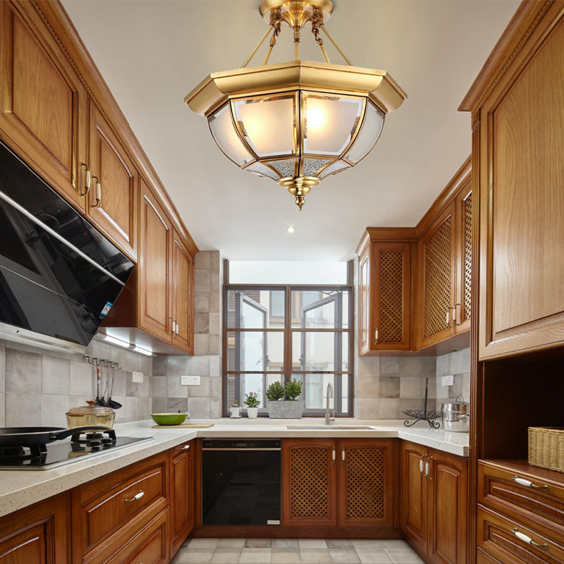 Tapered Opal Glass Semi Mount Light Brass Finish Ceiling Lamp - 14’/18’ W 3/4 Bulbs Traditional