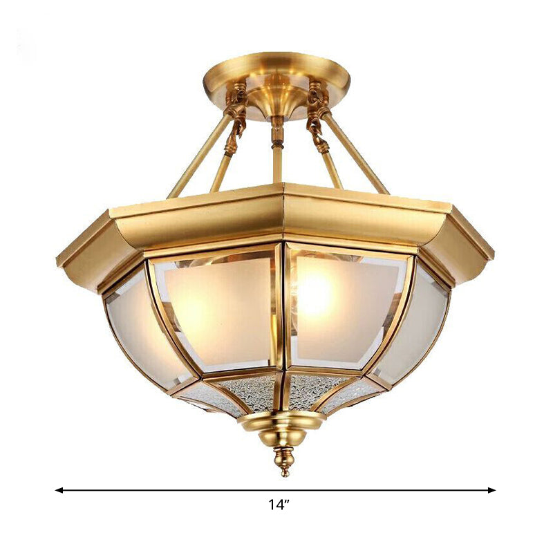Tapered Opal Glass Semi Mount Light Brass Finish Ceiling Lamp - 14’/18’ W 3/4 Bulbs Traditional