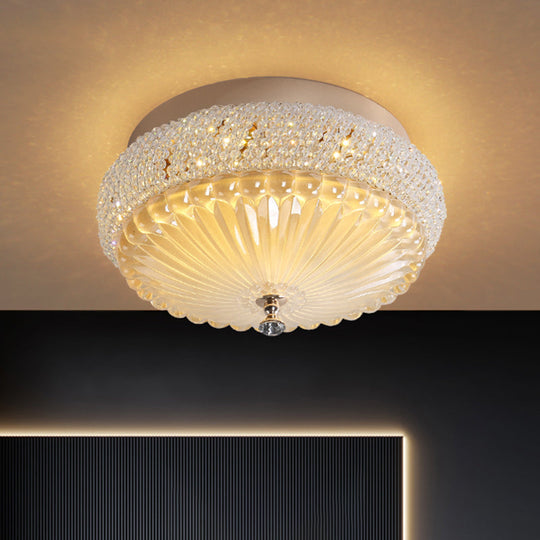 Sleek Crystal Beaded Led Flush Mount Ceiling Lamp - 14/18 Wide White/Warm Light White / 14 Warm