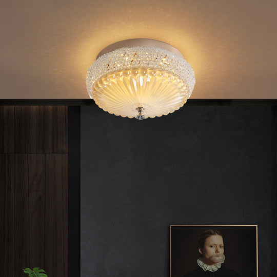 Sleek Crystal Beaded Led Flush Mount Ceiling Lamp - 14’/18’ Wide White/Warm Light