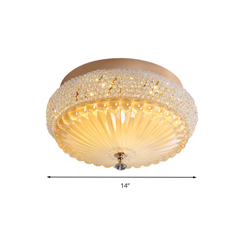 Sleek Crystal Beaded Led Flush Mount Ceiling Lamp - 14’/18’ Wide White/Warm Light