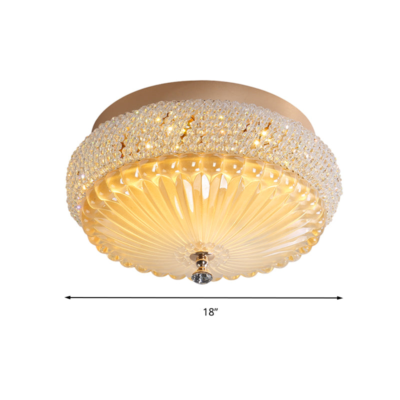 Sleek Crystal Beaded Led Flush Mount Ceiling Lamp - 14’/18’ Wide White/Warm Light