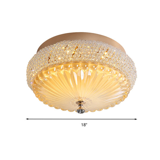 Sleek Crystal Beaded Led Flush Mount Ceiling Lamp - 14’/18’ Wide White/Warm Light