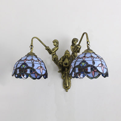 Baroque Glass Sconce Light With Mermaid Decor - 2 Head Wall Fixture In White/Blue/Purple