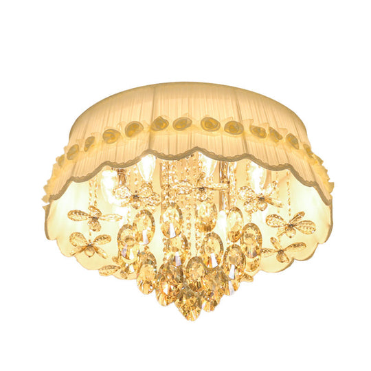 Simple Style White Scalloped Flush Mount Light With Crystal Drops (6/8 Heads)