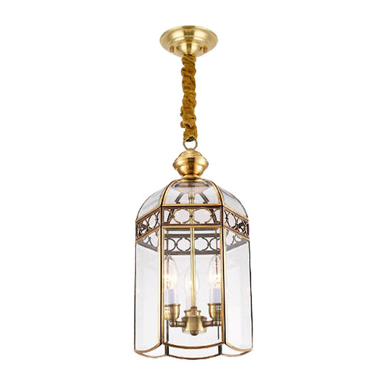 Clear Glass Colonial Lantern Pendant Chandelier- 3 Heads; Ideal Hallway Lighting Fixture