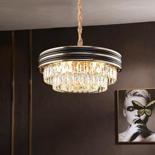 Modern 3-Tier Round Crystal Chandelier - Black, 9/11 Heads, 18"/21.5" Wide Pendant Light