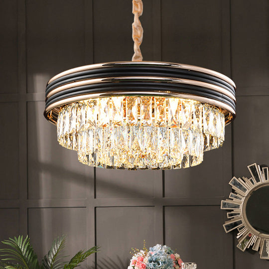 Modern 3-Tier Round Crystal Chandelier - Black, 9/11 Heads, 18"/21.5" Wide Pendant Light