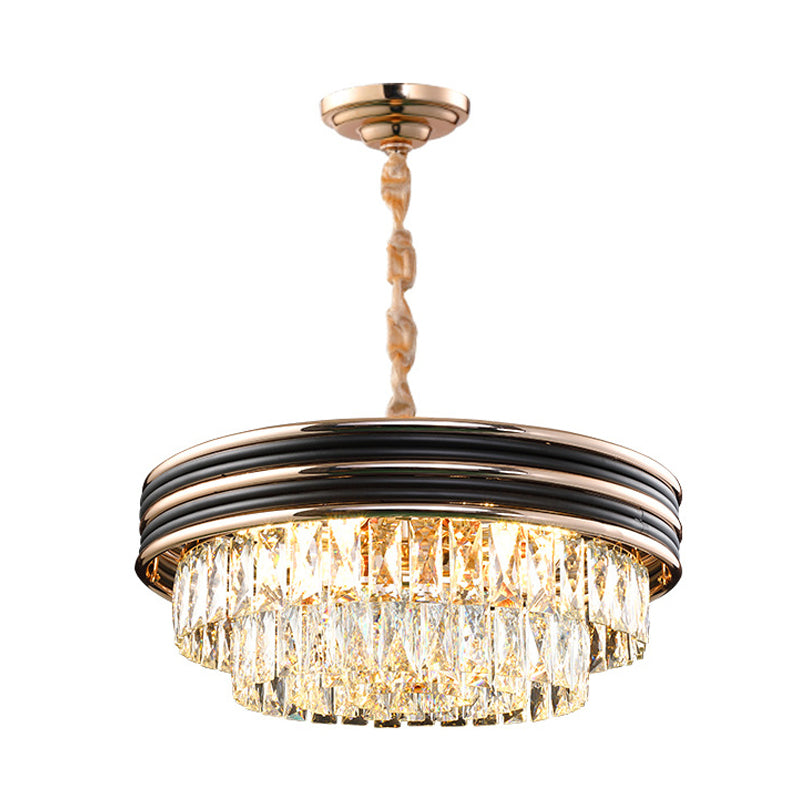 Modern 3-Tier Round Crystal Chandelier - Black, 9/11 Heads, 18"/21.5" Wide Pendant Light