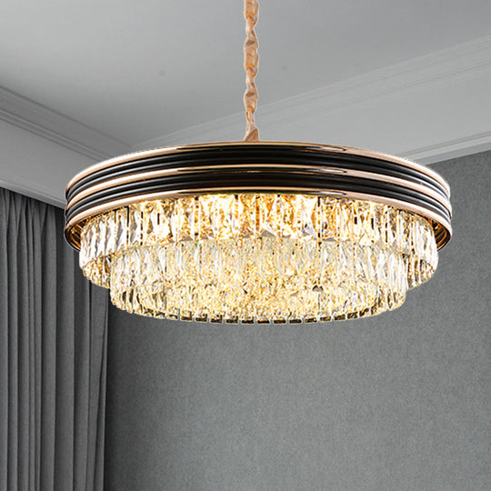 Modern 3-Tier Round Crystal Chandelier - Black, 9/11 Heads, 18"/21.5" Wide Pendant Light