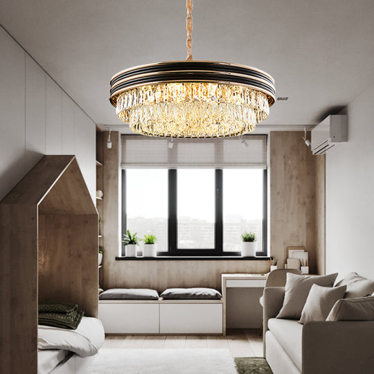 Modern 3-Tier Round Crystal Chandelier - Black, 9/11 Heads, 18"/21.5" Wide Pendant Light