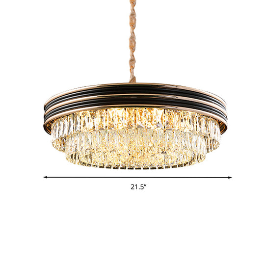 Modern 3-Tier Round Crystal Chandelier - Black, 9/11 Heads, 18"/21.5" Wide Pendant Light