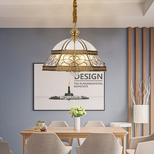 Gold Chandelier Dome With Sandblasted Glass - 6/7 Lights Down Lighting Pendant For Living Room