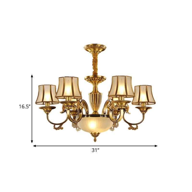 Gold Frosted Glass Bell Chandelier - 6/8 Heads Ceiling Pendant Light For Living Room