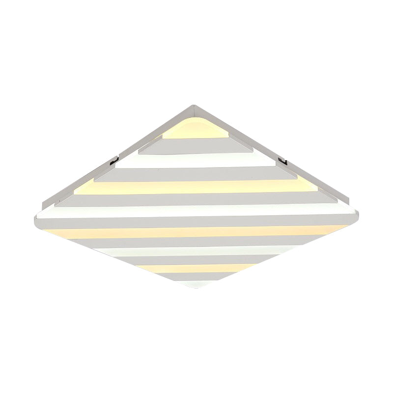 Modern White Led Rhombus Ceiling Light For Bedroom - 19.5’/23.5’ Wide Flush Mount