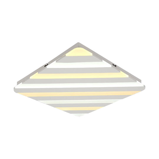 Modern White Led Rhombus Ceiling Light For Bedroom - 19.5/23.5 Wide Flush Mount