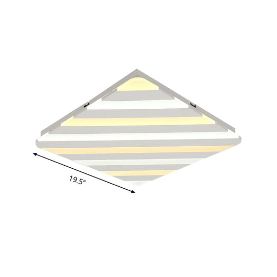 Modern White Led Rhombus Ceiling Light For Bedroom - 19.5/23.5 Wide Flush Mount