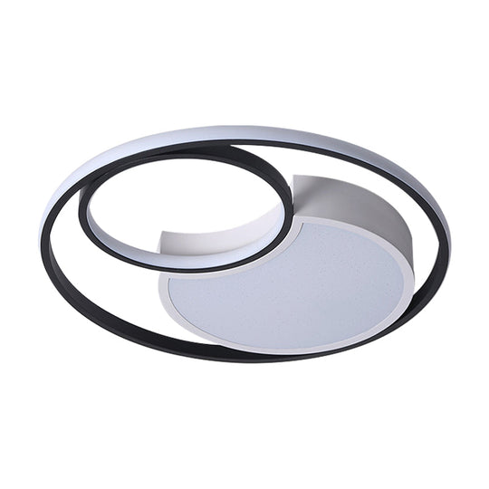 Modern Metal Circle Ceiling Light - 18/21.5 Wide Led Flush Lighting In Black And White Warm/White