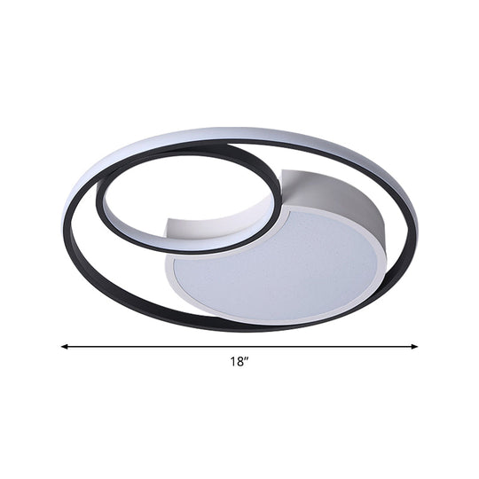 Modern Metal Circle Ceiling Light - 18/21.5 Wide Led Flush Lighting In Black And White Warm/White