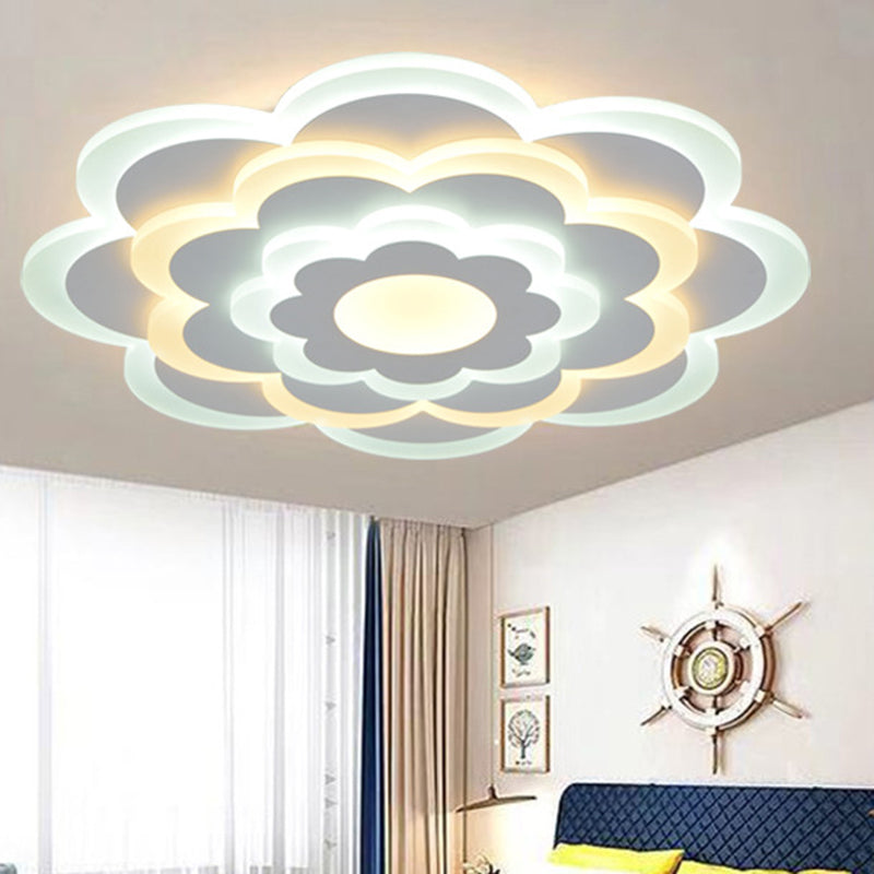 Contemporary White Flower Acrylic Led Flush Mount Ceiling Light - Outer Warm Inner 15/19.5 Wide / 15