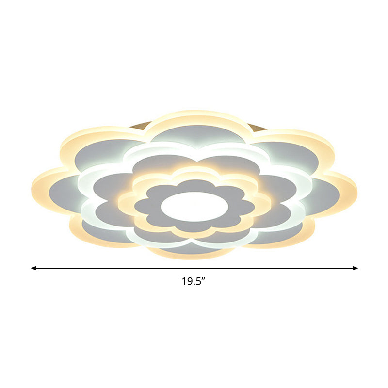 Contemporary White Flower Acrylic Led Flush Mount Ceiling Light - Outer Warm Inner 15/19.5 Wide