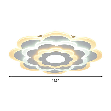 Contemporary White Flower Acrylic Led Flush Mount Ceiling Light - Outer Warm Inner 15/19.5 Wide