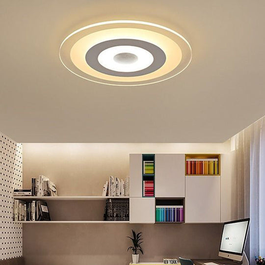 Simple Style White Led Ceiling Light - 16/19.5/23.5 Wide Flush Mount Disc Fixture With Dual Lighting