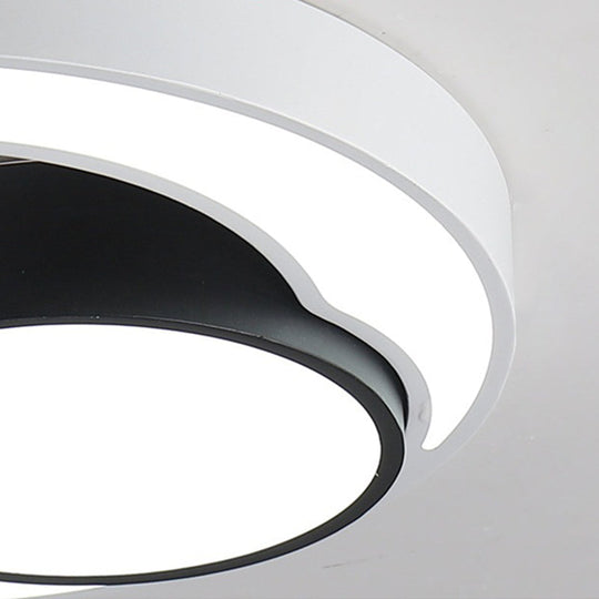 Modern Metal Black And White Round Led Flush Light - 16’/19.5’/23.5’ Wide Warm/White
