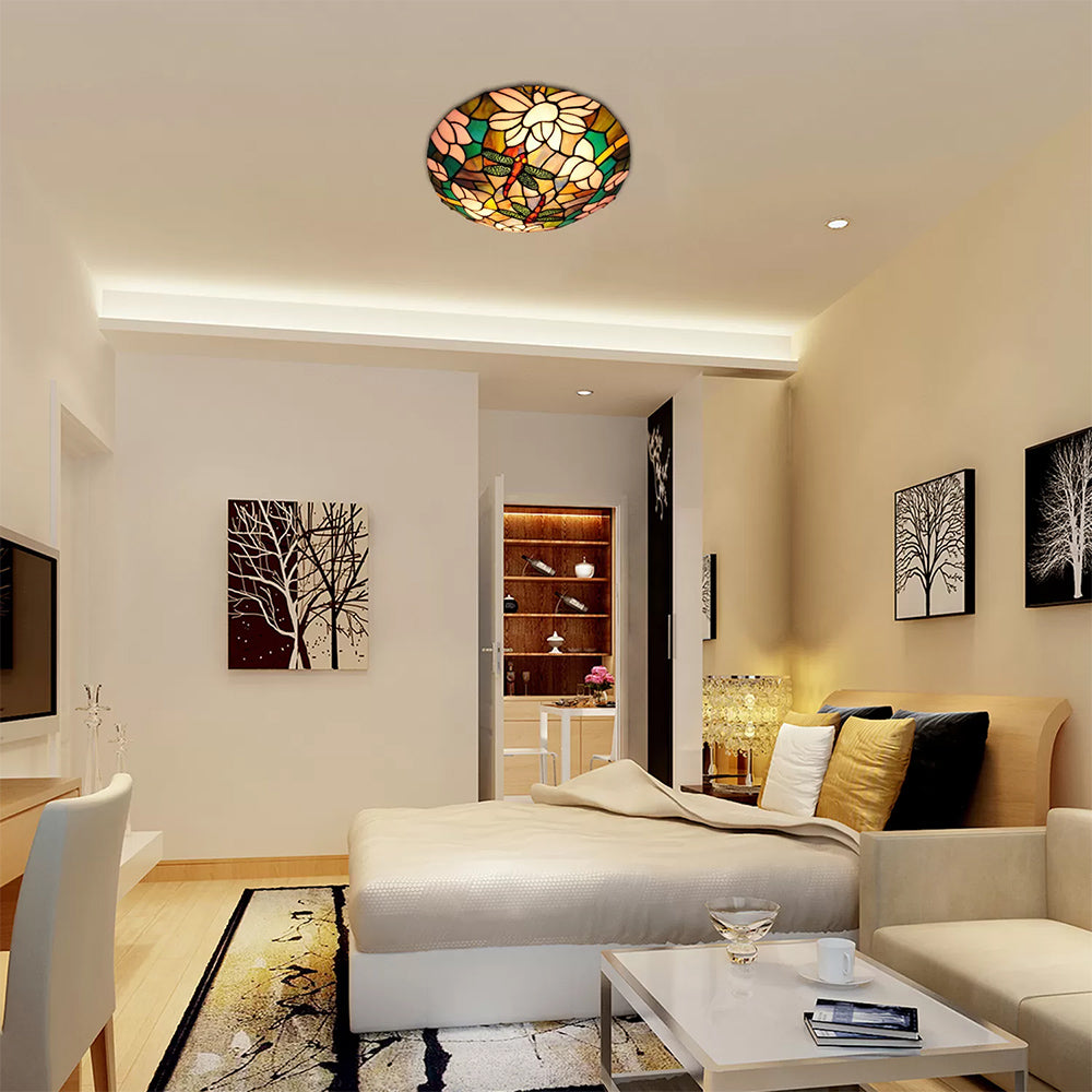 Tiffany Dragonfly Ceiling Light With Stained Glass Shade - Perfect For Living Room! Brown / 12