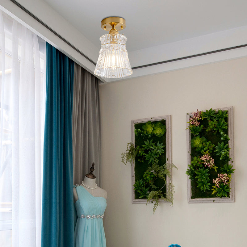 Clear Ribbed Glass Flush Mount Ceiling Light With Colonial Conical Style