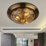 Prismatic Frosted Glass Flush Light Fixture - 3/4 Lights Bedroom Lighting In Brass 14-18 Wide / 14