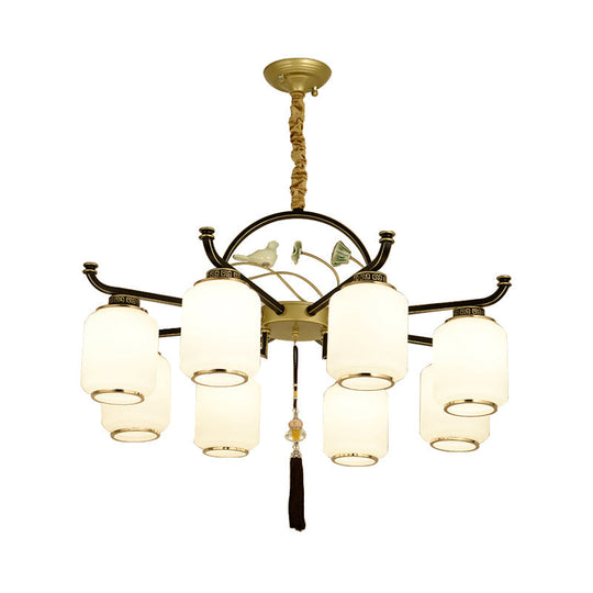 Traditional Frosted Glass Black And Gold Chandelier Lantern Ceiling Light With 6/8/10 Lights