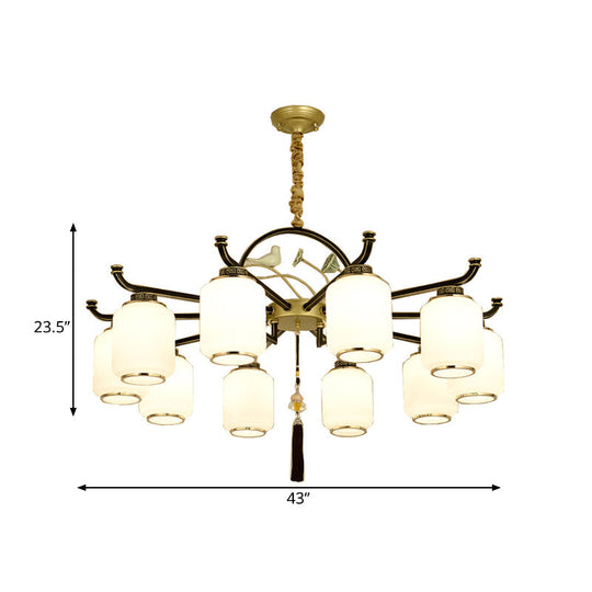 Traditional Frosted Glass Black And Gold Chandelier Lantern Ceiling Light With 6/8/10 Lights