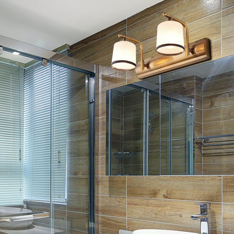 Vintage Gold Wall Mounted Sconce With Opal Blown Glass - 2/3 Bulbs Cylinder Design