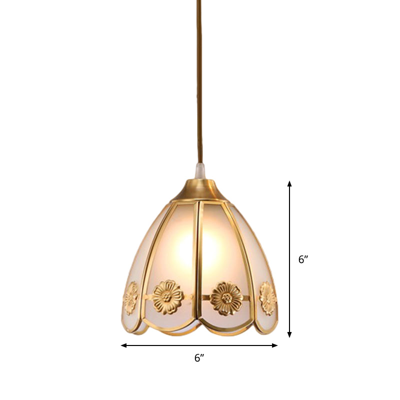 Traditional Brass Ceiling Pendant Lamp With Frosted Glass Dome - 1 Light For Hallways
