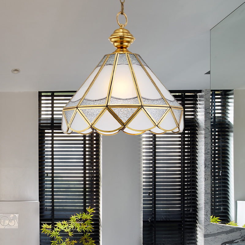 Traditional Gold Scallop Pendant Lamp With Frosted Glass 1 Light Ceiling Fixture For Living Room