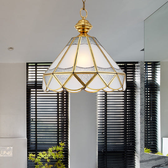 Traditional Gold Scallop Pendant Lamp With Frosted Glass 1 Light Ceiling Fixture For Living Room