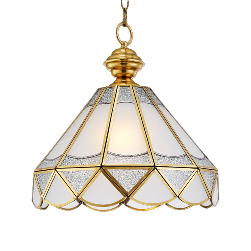 Traditional Gold Scallop Pendant Lamp With Frosted Glass 1 Light Ceiling Fixture For Living Room
