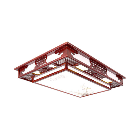Dark Red Led Flush Mount Ceiling Lamp With Stylish Floral Design For Living Room