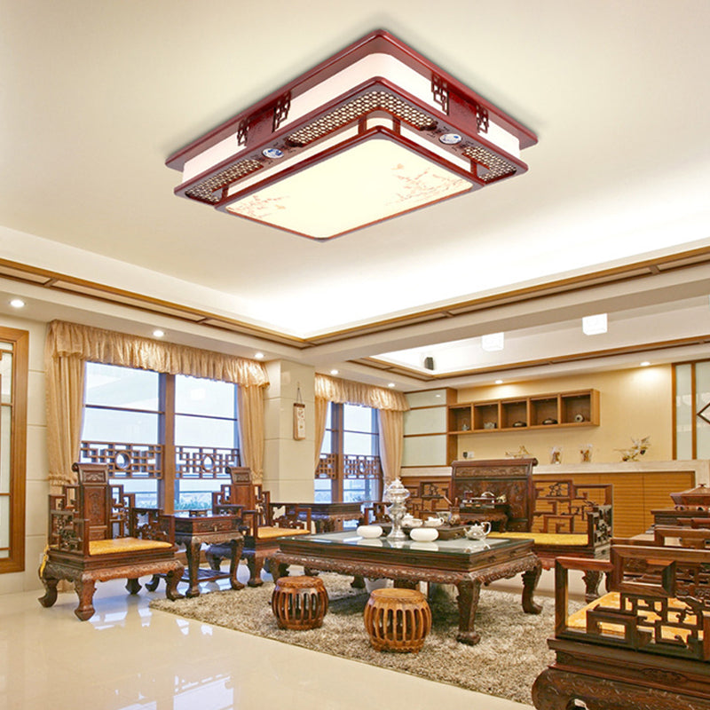 Dark Red Led Flush Mount Ceiling Lamp With Stylish Floral Design For Living Room