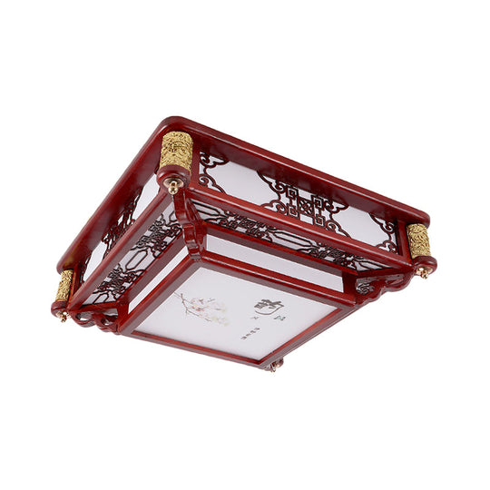 21.5’/39’ Led Rectangle Flush Mount Traditional Dark Red Wood Light Fixture For Living Room