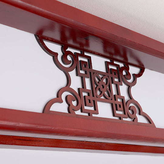 21.5’/39’ Led Rectangle Flush Mount Traditional Dark Red Wood Light Fixture For Living Room