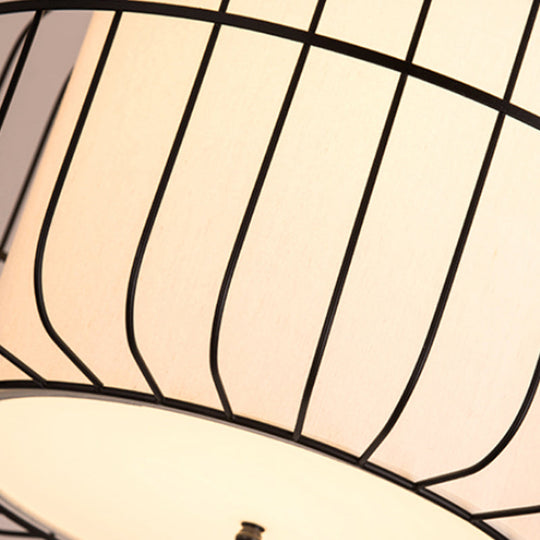 16/19.5 Wide Black Fabric Hanging Pendant Lantern - Traditional Stylish Down Lighting