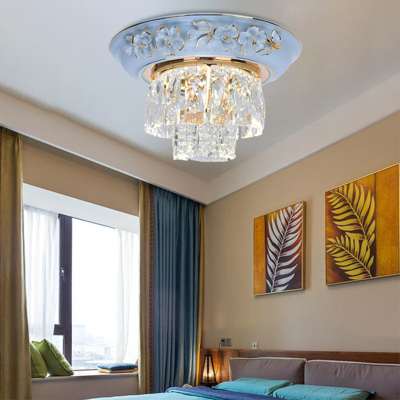 Minimalist Crystal Block Led Ceiling Fixture - Beige/Blue 12/14/18 Wide