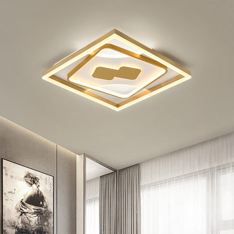 Contemporary Gold Rhombus Flush Mount Lamp 16/19.5 Led Ceiling Lighting In Warm/White Light / 16