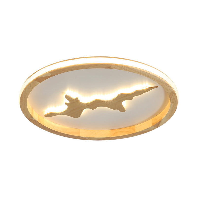 Minimalist Wood Circle Ceiling Light Dark Brown/Light Brown Led Flush Fixture - 17’/21’/25’ Wide