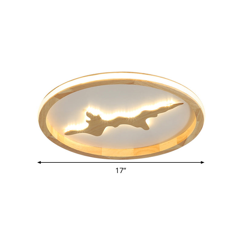 Minimalist Wood Circle Ceiling Light Dark Brown/Light Brown Led Flush Fixture - 17’/21’/25’ Wide