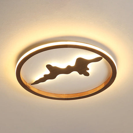 Minimalist Wood Circle Ceiling Light Dark Brown/Light Brown Led Flush Fixture - 17/21/25 Wide / 17