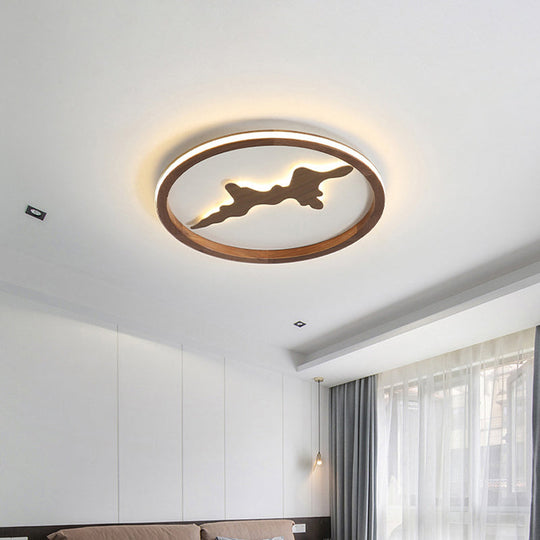 Minimalist Wood Circle Ceiling Light Dark Brown/Light Brown Led Flush Fixture - 17’/21’/25’ Wide