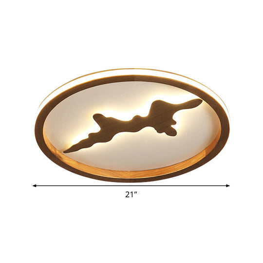 Minimalist Wood Circle Ceiling Light Dark Brown/Light Brown Led Flush Fixture - 17’/21’/25’ Wide